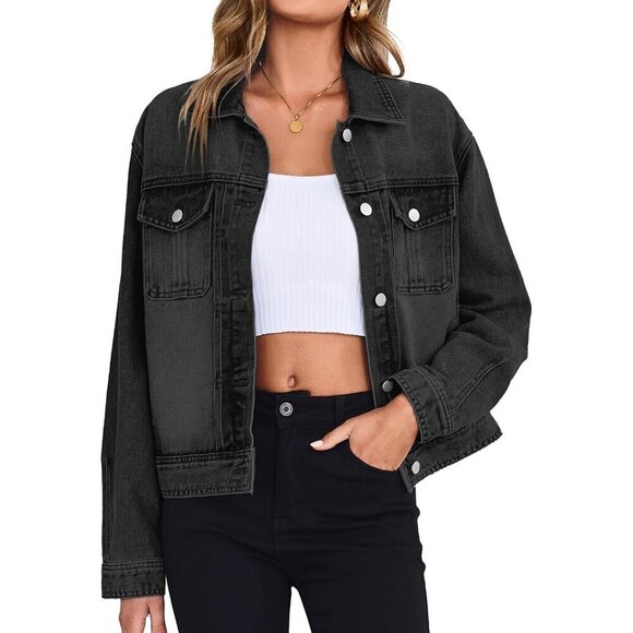 Jackets & Blazers - Classic BlackDenim Jacket Casual Chic Look Stylish Cropped Short Denim For Women